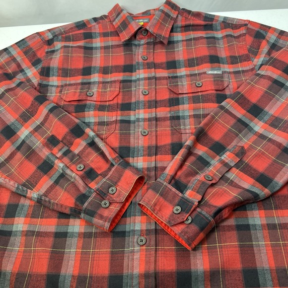 Eddie Bauer Men's Red & Gray Plaid Long Sleeve Shirt Size Large - Picture 4 of 12